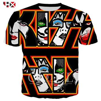 HX най-Новата Метална Рок група KISS с 3D принтом, тениски със забавни звезда-певица, Тениски в стил Харадзюку, Потници, Тениски Оверсайз, Върхове