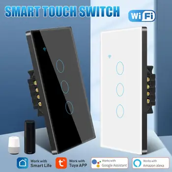 Sasha WiFi US Smart Light Switch 120 Вида Безжична Стенни Панела 1/2/3/4 Gang Стенни Бутон Smart Life Support Алекса Google Home
