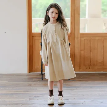 Рокля за момичета 2024, есенно-зимна детска вельветовая облекло в корейски стил, детски рокли за принцеси в стил колеж, # 7496