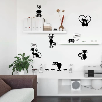 Сладък котки стикери-ключове за детска стая, спалня, декориране на дома, Направи си сам, Карикатура, Стенно изкуство, PVC, стикер на стената плакат с нейното коте