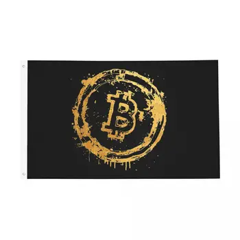 Биткойн Златен Флаг, който предпазва от Избледняване на Вътрешен и Външен Банер, Биткойн Крипто Бтк Блокчейн-Онази, 2 Люверса, Подвесное украса 90x150 см