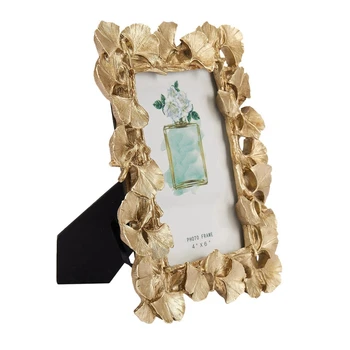 Ретро-рамка от 3X смола, рамка за снимка със златни листа на Гинко, украса за дома