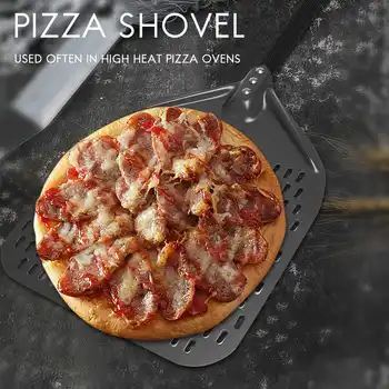 Перфорирана кора за пица, 12-инчов правоъгълна кора за пица, въртяща се на гребло за пица, гребло за пица за печене в домашна пица