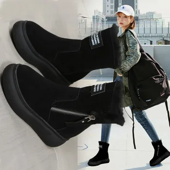 Дамски зимни обувки 2024 г., нови зимни кашмир топли обувки на мека противоплъзгаща дебела подметка, къси памучни обувки