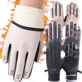 Зимни топли ръкавици Флисовые нескользящие сензорни ръкавици за каране на мотоциклет, спортни ръкавици за бягане, ски Непромокаеми ръкавици с пълни пръсти