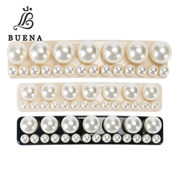 Дамски щипки за коса от високо качество на перли Buena, черно ацетат с бели перли, Щипки за коса, Внос Франция, Шнола