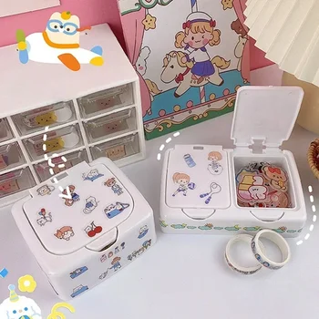 Многофункционален Настолен органайзер в стил Kawaii Cartoon INS, кутия за козметични продукти, аксесоари за грим, Кутия за съхранение на канцеларски материали