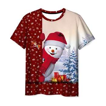 Мъжки/Дамски Коледна тениска с 3D принтом под формата на мультяшного Снежен човек, коледни тенденция тениски големи размери, С кръгло деколте, потник, с къси ръкави.