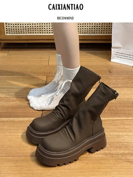 Дамски обувки, Луксозни дизайнерски обувки джоб с кръгло бомбе-Дамска мода, есен, каучук в стила на рок-Лолита, като Средният размер на 2023, основни ботильоны, Римско копито H