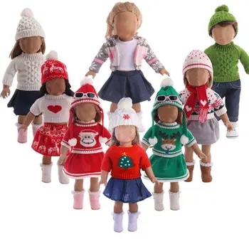 Коледно облекло за кукли 6 стилове, играчка, подарък за момиче, шапка, вязаный пуловер, Ръкавици, костюми, облекло за кукли, Пола, Панталон, Шал