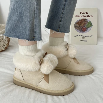 Дамски обувки, модни дамски обувки, без съединителни 2023, зимни Обикновена къси Плюшени топли и удобни зимни обувки на плоска подметка с къс бочком