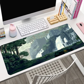 Пиксельный арт пейзаж, Кавайная подобрена клавиатура, подложка за мишка, офис PC, игрови аксесоари в стила аниме, подложка за мишка, лаптоп, Зелен тенис на черга, килим