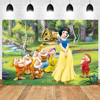 Снимка на фона на snow white Снежанка и седемте джуджета, украса за парти, по повод рождения ден, на фона на снимка на принцеса, банер за момичета