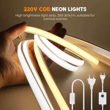 Високо качество COB LED Strip Light 220V EU 288Leds/m Водоустойчив Неонова Лента с Регулируема Яркост FOB LED Лента 3000K 4000K 6000K Лента Лампа