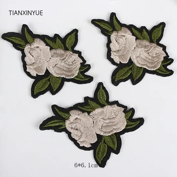 TIANXINYUE 20pcs бежовата нашивка с цветя, рози, апликация, тъканно стикер, Шир на нашивке, занаятчийско шиене на бродирани дрехи
