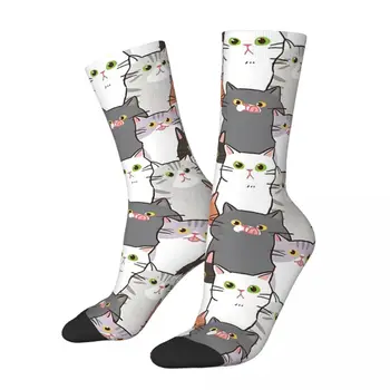 Честит ретро-модел с хубав анимационни котка, луди мъжки чорапи унисекс, Harajuku, безшевни, с принтом, новост, чорапи за екипажа, подарък за момчета