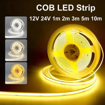 COB LED Strip High-Density Гъвкави COB led Светлини DC12V/24V 3000K Бяла led лента 5 м/лот-16,4 фута Ультраяркая Лента лента