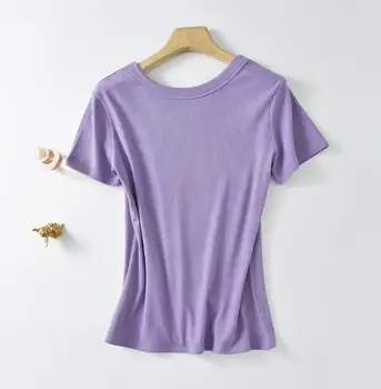 Однотонная основна женска тениска ежедневна цвят с къс ръкав.
