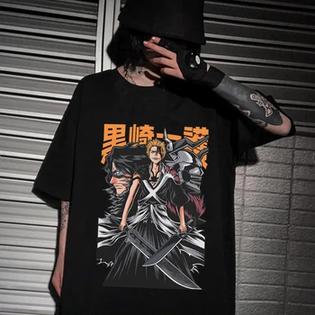 Горещи Аниме Bleach Kurosaki Тениски Мъжки Дамски Модни Harajuku С Кръгло Деколте И Къс Ръкав