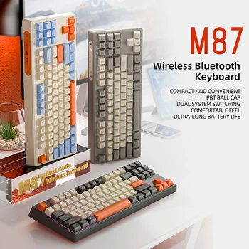 M87 Акумулаторна Детска Клавиатура 2.4 G Безжична Клавиатура БТ 5.0 За PC Gamer Office 87 Клавиши Със Светлинен Ефект PBT Топка Keycaps