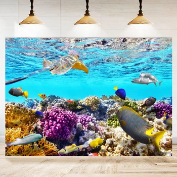 Фон за снимки свят на морското дъно, Подводен сцена Колоритен морски коралови риби Фон за аквариум Плакат за гмуркане