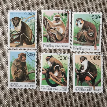 6 бр. /компл. пощенски марки Гвинея-Бисау 1998 Маймуна, орангутан, дивата природа, които са отбелязани на пощенски марки за колекционери