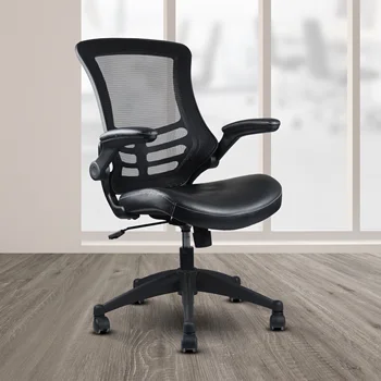 Стилен офис стол Techni Mobili от окото на материал със средна облегалка и регулируеми подлакътници, черна