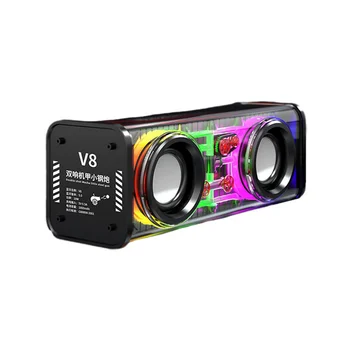 Прозрачни високоговорители Bluetooth V8 с RGB подсветка, Безжична видове спорт на открито, аудио, Bluetooth, говорител на събуфъра TWS-черен