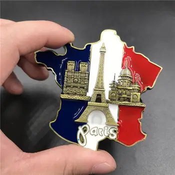 1бр Творчески 3D метален магнит Карта на Франция Стикер за хладилник Стикер от смола Париж Туристически Сувенир Украса за дома Директна доставка