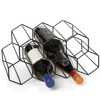 Модерен Титуляр за 7 Бутилки Червено Вино Hexagonal Метален Вино Багажник Honeycomb Wine Rack