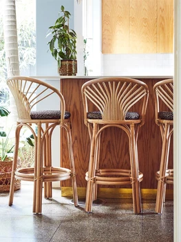 Бар стол от ратан прост бар стол с лесен облегалка от настоящето ратан ретро ретро ротанговый стол