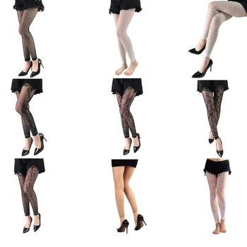 Жените без пръсти на краката Ажурни гамаши Реколта мрежести чорапогащи на щиколотках с цветен модел Дантелени чорапогащи без крака Чорапи Секси клубна облекло