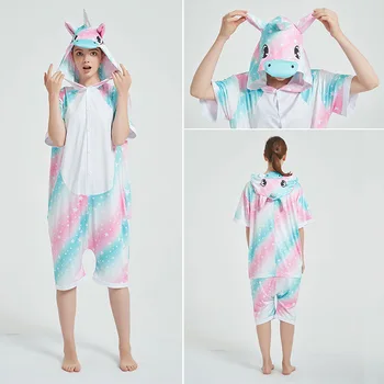 Нова пижама с анимационни герои за мъже и жени, детска лятна домашно облекло от млечен коприна с къс ръкав tianma