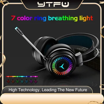 Слот слушалки Съраунд звук от Стерео слушалки с Кабел, USB Микрофон Цветни светлини Детска слушалки за PC, лаптоп