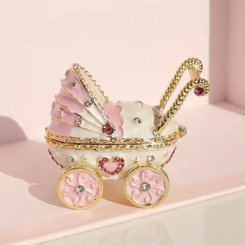 Ковчег за обеци във формата на бебешка количка, украса за дома, метална, детска количка, дъска ковчег за зърната на гърдите, подарък