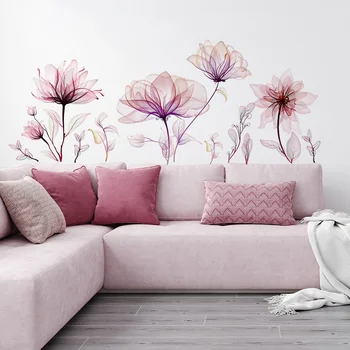 Модни Нови класически цветя, самозалепващи се стикери за стени, творческа обстановка за всекидневната, розови стикери за стена