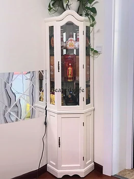 Американски ъглов гардероб от масивно дърво с подсветка, Стъклен Винен шкаф от стената