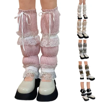Топло за краката Lolitas Y2K Плетени ръкави За крак В готически стил, Широки Копчета и Чорапи на щиколотках, Униформи JK, Дантелени Чорапи С волани За краката, M6CD