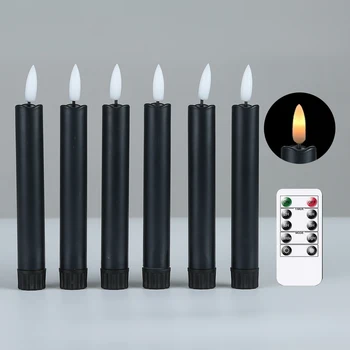 6 броя черни led беспламенных свещи на батерии, пластмасови декоративни сватбени свещници На Коледа, Хелоуин, Ден на раждане