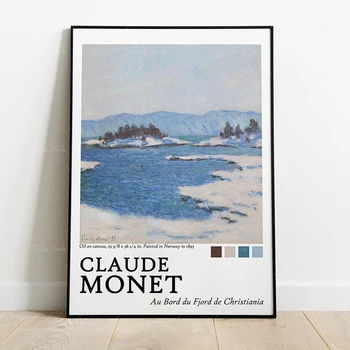 Плакат на изложбата винтажного изкуство Клод Моне, живопис Фиорда Христиания, на френското изкуство, висококачествено изкуство за печат