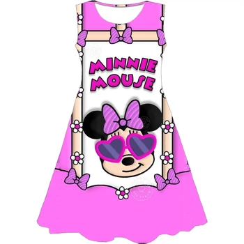 2023 Summer Доста Момичета Disney Classic IP Мики Маус и Мини маус с 3D-принтом, сладко модно ежедневното рокля за момичета от 6 до 10 години, дрехи за момичета