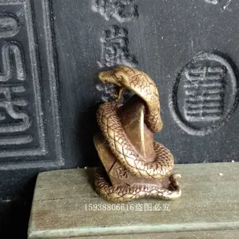 Антични колекция от антични стар месинг твърди зодия змия в съкровище висулка Фън шуй стар