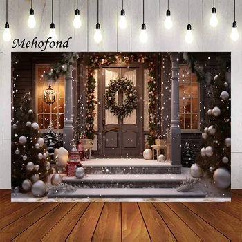 Фон за снимки Mehofond, Зимно Коледа, Сняг Коледно дърво на открито, Детска Семейно парти, на фона на портрет декор, фотографско студио