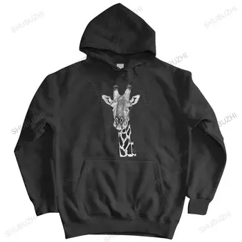 мъжка марка дрехи, hoody, есенна hoody с цип, с качулка във формата на жираф, мъжки графична hoody с ръчно сито печат, трислойна топло палто