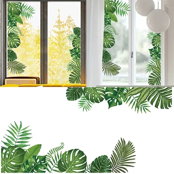 Стикери за стена от листа от тропически зелени растения за дома, хол, спалня, интериор на стените, фаянс стенописи, лепене на тапети на прозорец със собствените си ръце