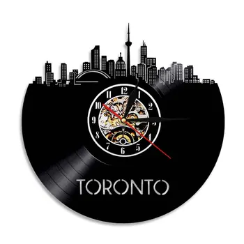 Силуета на Торонто Skyline Art Декоративни Стенни Часовници с Модерен Дизайн силуета на Канада Vinyl Плоча 3D Висящи Тихи Часове Декор