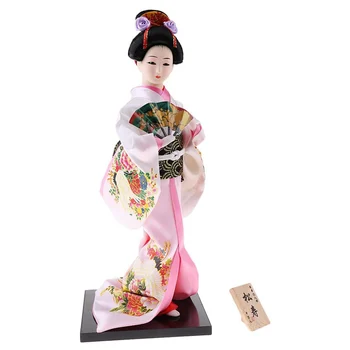 12-Инчов Японската Кукла-Кимоно, Статуетка Гейша с Ветрилообразни Декорации, Подарочное Художествен Занаят, Колекционерски Предмети, Розова Кърпа, Подарък за Момичета