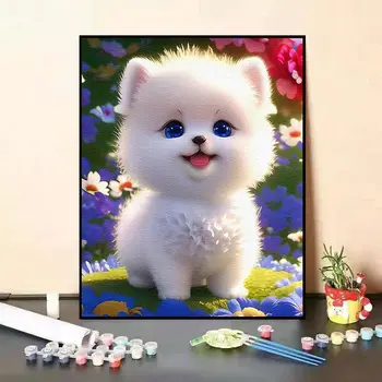 Сладък кученце цифрова картина с маслени бои плътен цвят D рожден ден момичета отдел живопис на ръчно изработени декоративна живопис