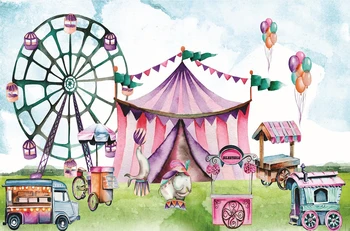 цирк палатка-колело със спици с въздушно топка в увеселителен парк, на фона на фотосесия в студио за партита