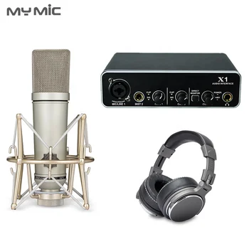 Професионално студийно оборудване MX2 48V USB звукова карта кондензаторен компютърен микрофон за подкастинг записва вокалите със слушалки